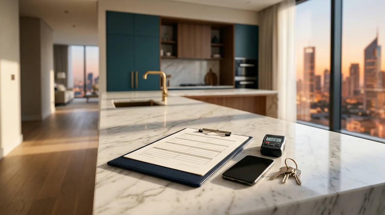 Inspector documenting unit condition with tablet photos